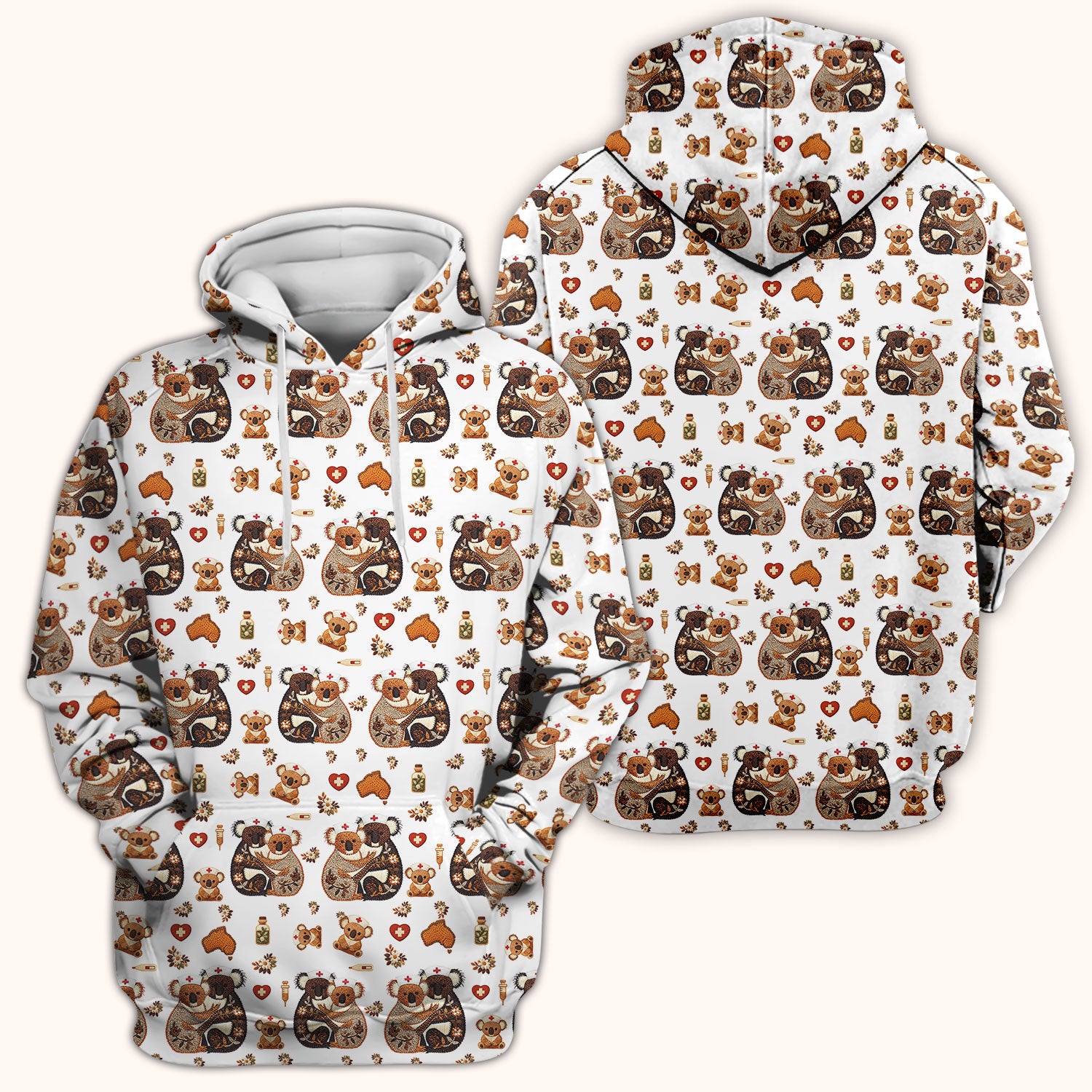 Cute Cartoon Koala Valentine Nurse Design Scrub Top, Breathable Fabrics Nursing Uniform