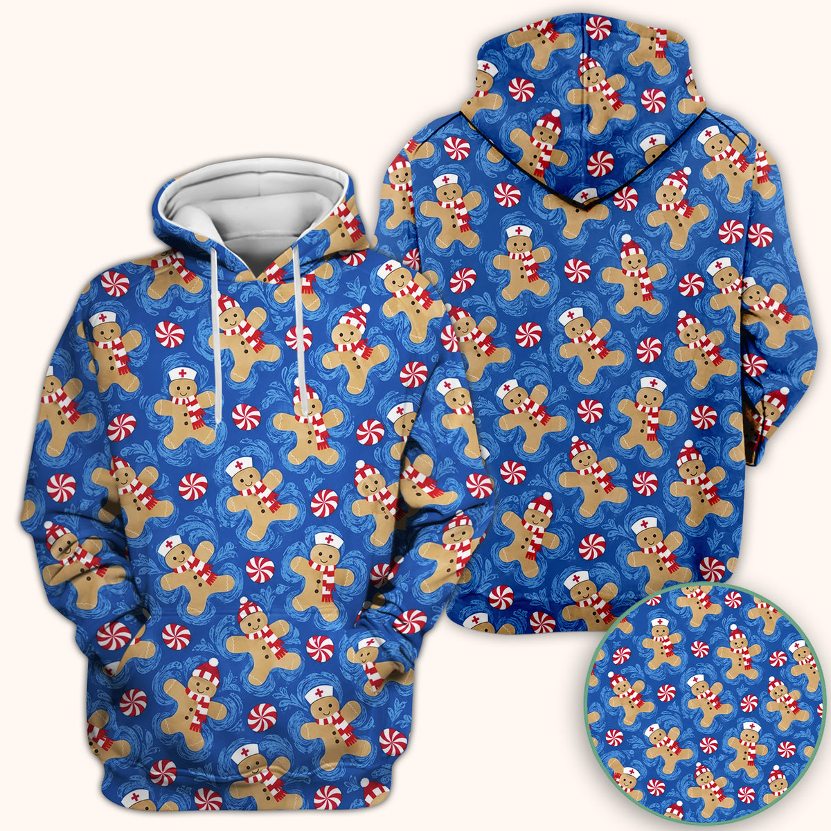Christmas Gingerbread Nurses & Peppermint Pattern Scrub Top, Comfortable Scrubs for Nurses