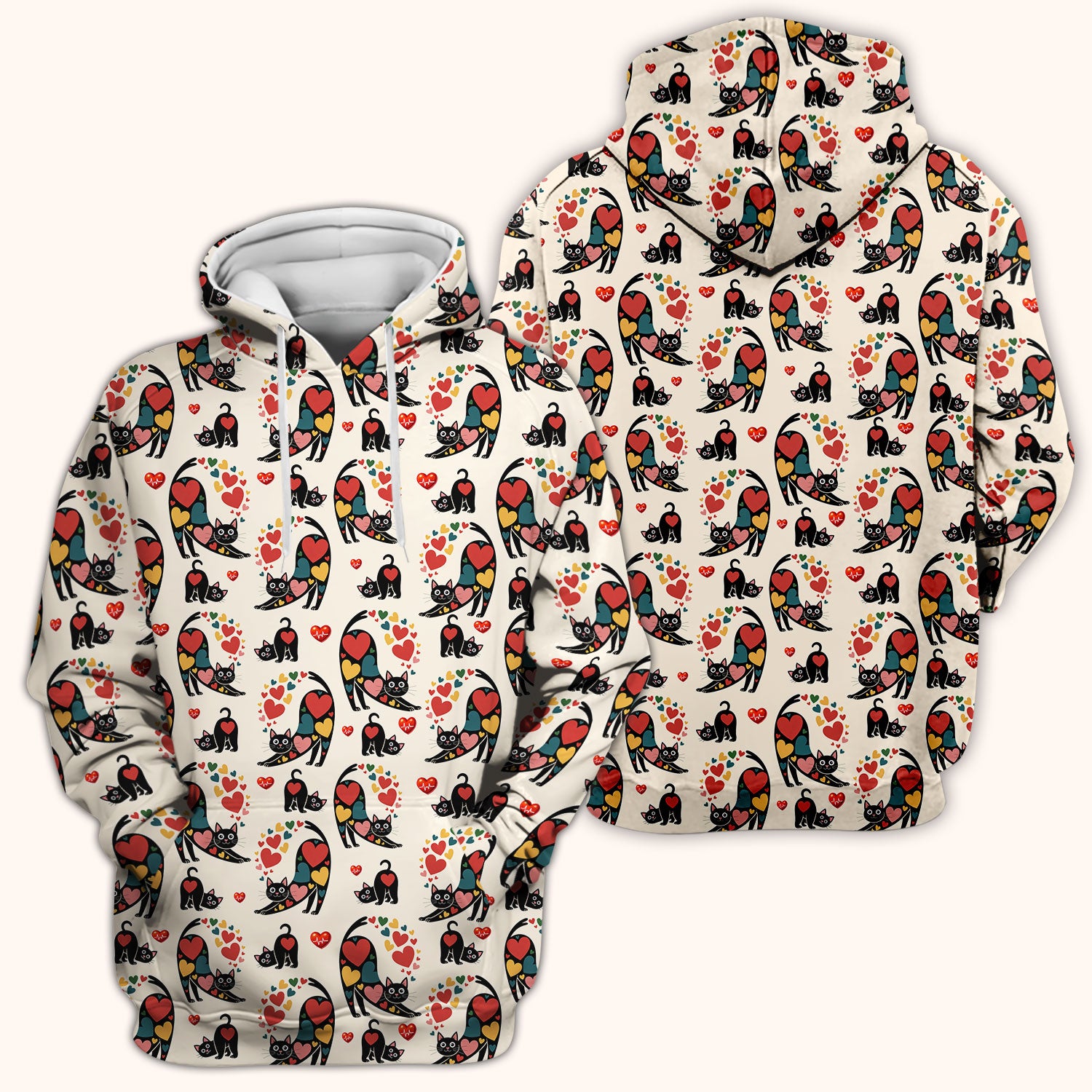 Playful Cat Valentine Heart Print Nurse Scrub Top, Comfortable Scrubs for Nurses