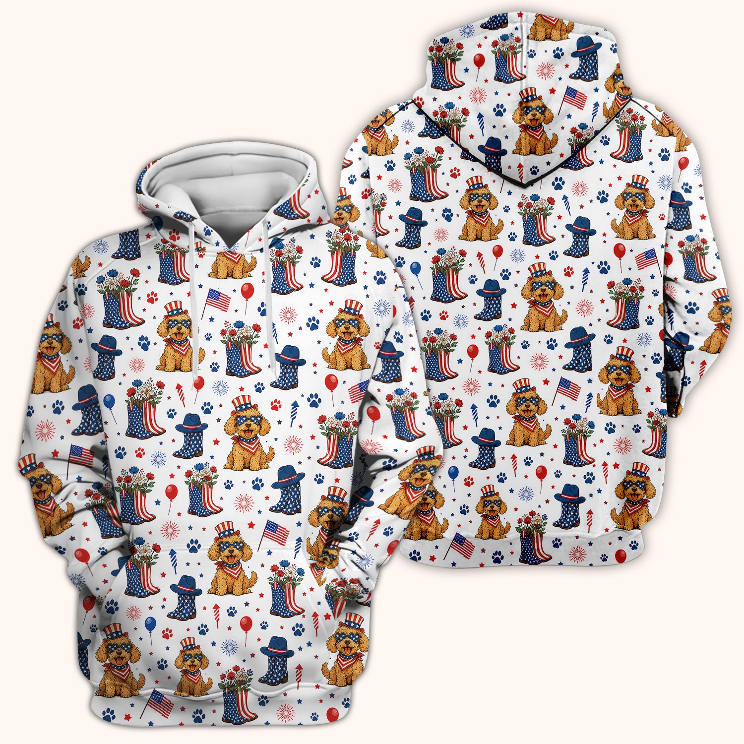 Patriotic Puppy Cowboy Boots Pattern Scrub Top, Comfortable Scrubs for Nurses