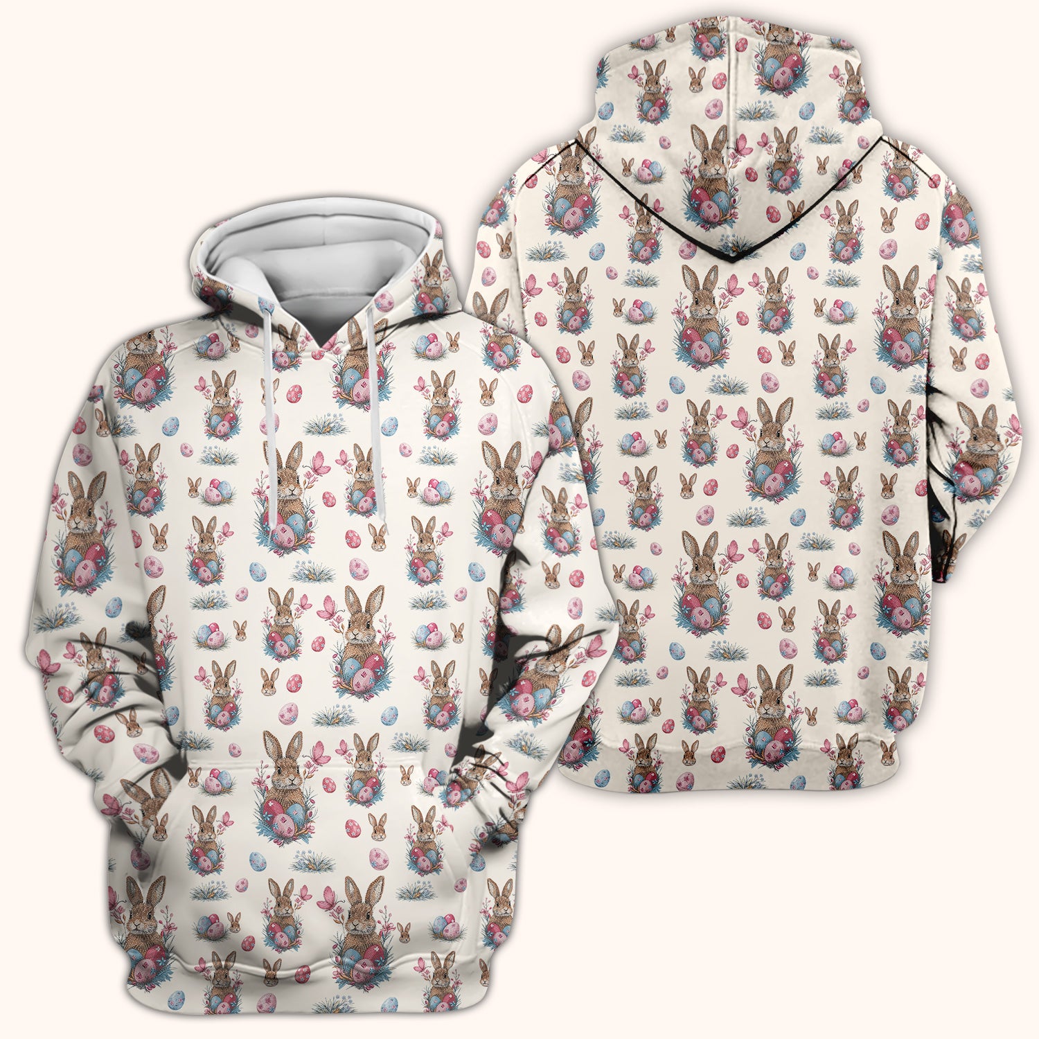 Pastel Easter Bunny Nest Pattern Scrub Top, Comfortable Scrubs for Nurses