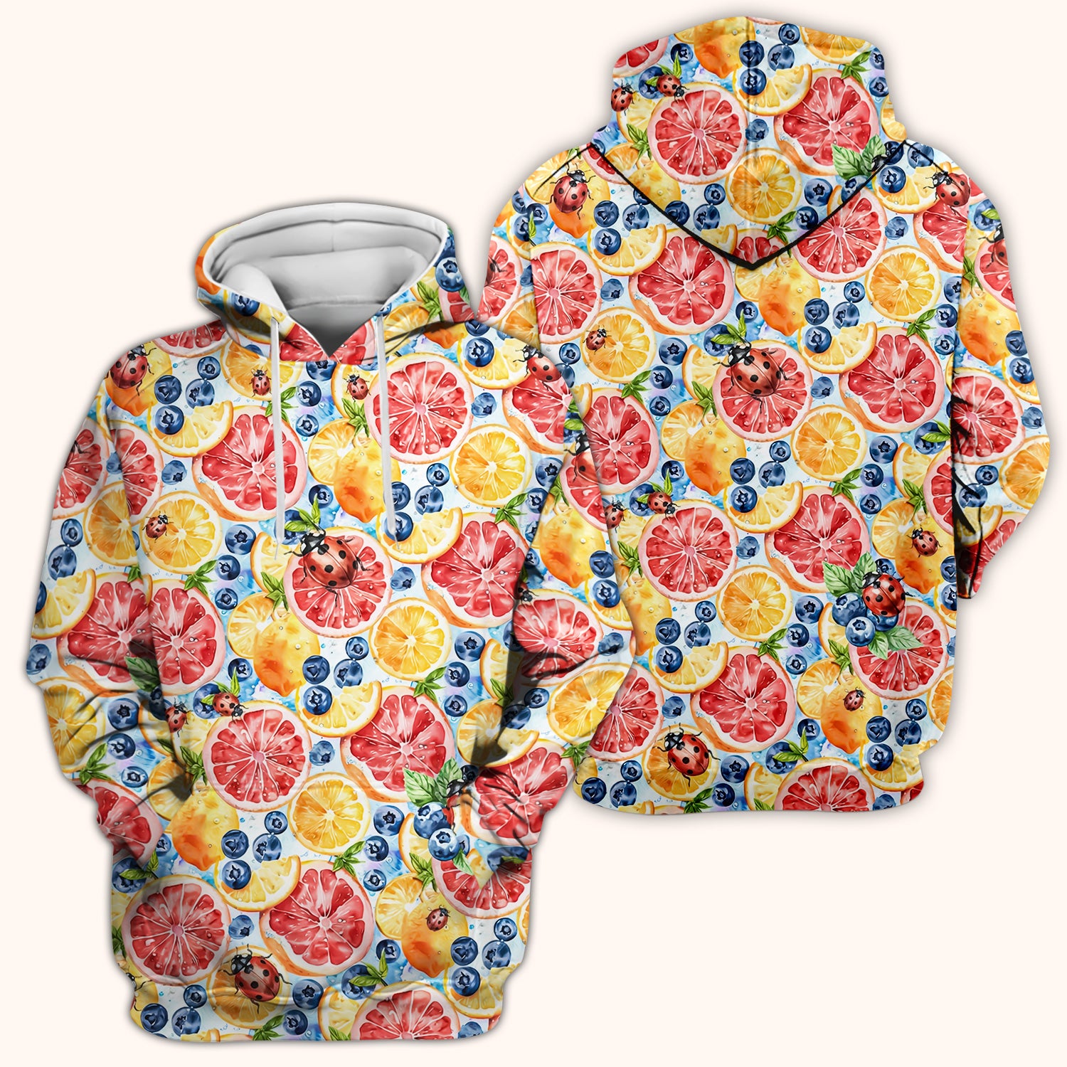 Cute Citrus Berry Ladybug Pattern Scrub Top, Comfortable Scrubs for Nurses