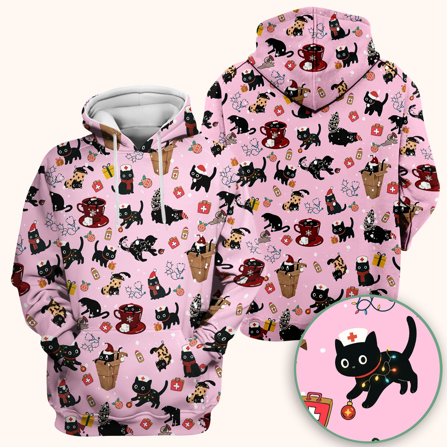 Christmas Cat Scrub Top for Nurse - Funny Black Cats Shirt - Cute Holiday Medical Uniform for Women