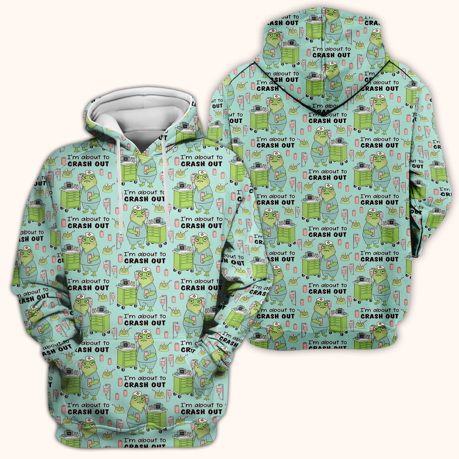 Funny Frog Pattern Nurse Scrub Top, I’m About to Crash Out Nurse Shirt, Breathable Fabrics Nursing Uniform