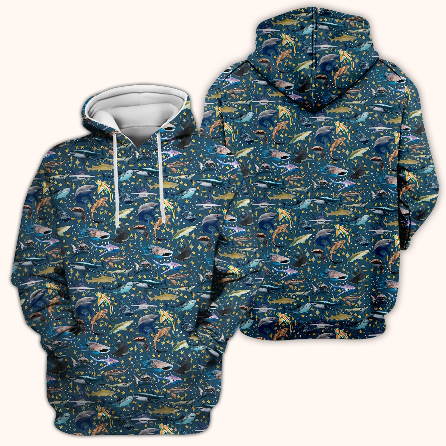 Colorful Shark Ocean Pattern Scrub Top, Breathable Fabrics Nursing Uniform