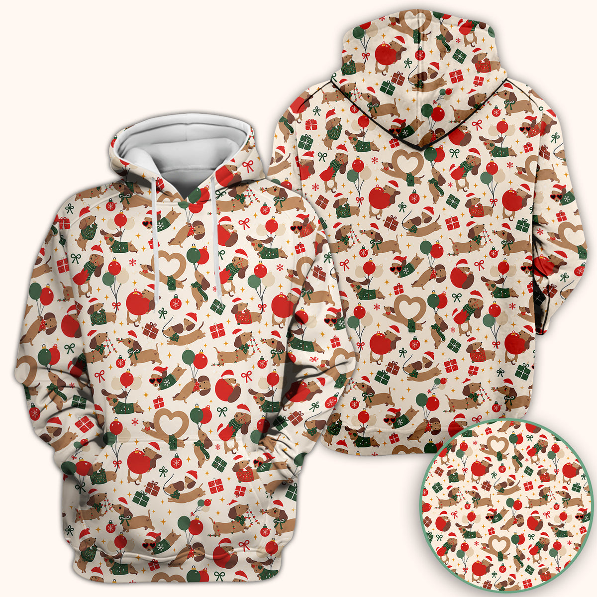 Cute Christmas Dachshund Pattern Scrub Top, Comfortable Scrubs for Nurses