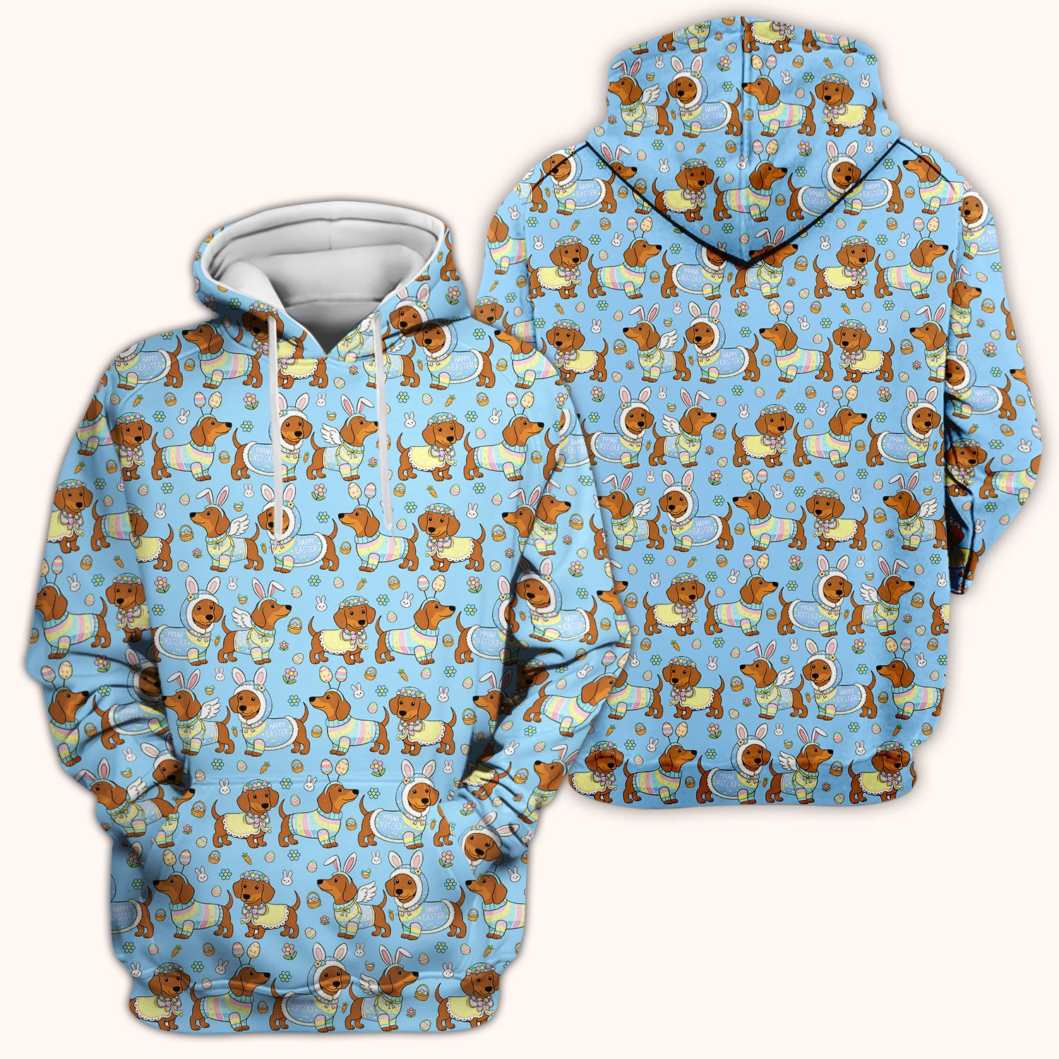 Easter Dachshund Bunny Print Scrub Top, Breathable Fabrics Nursing Uniform