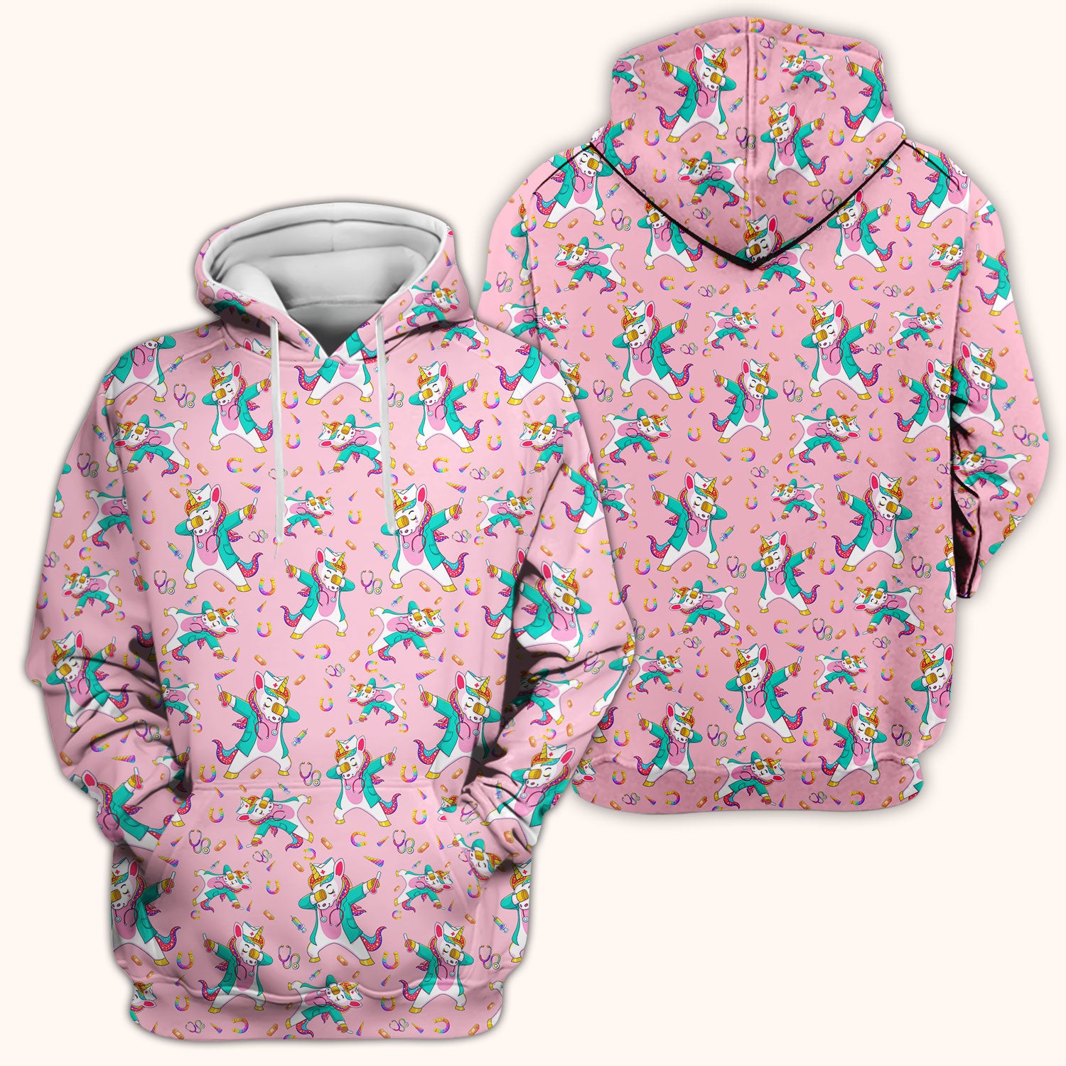 Cute Unicorn Nurse Dance Pattern Scrub Top, Breathable Fabrics Nursing Uniform