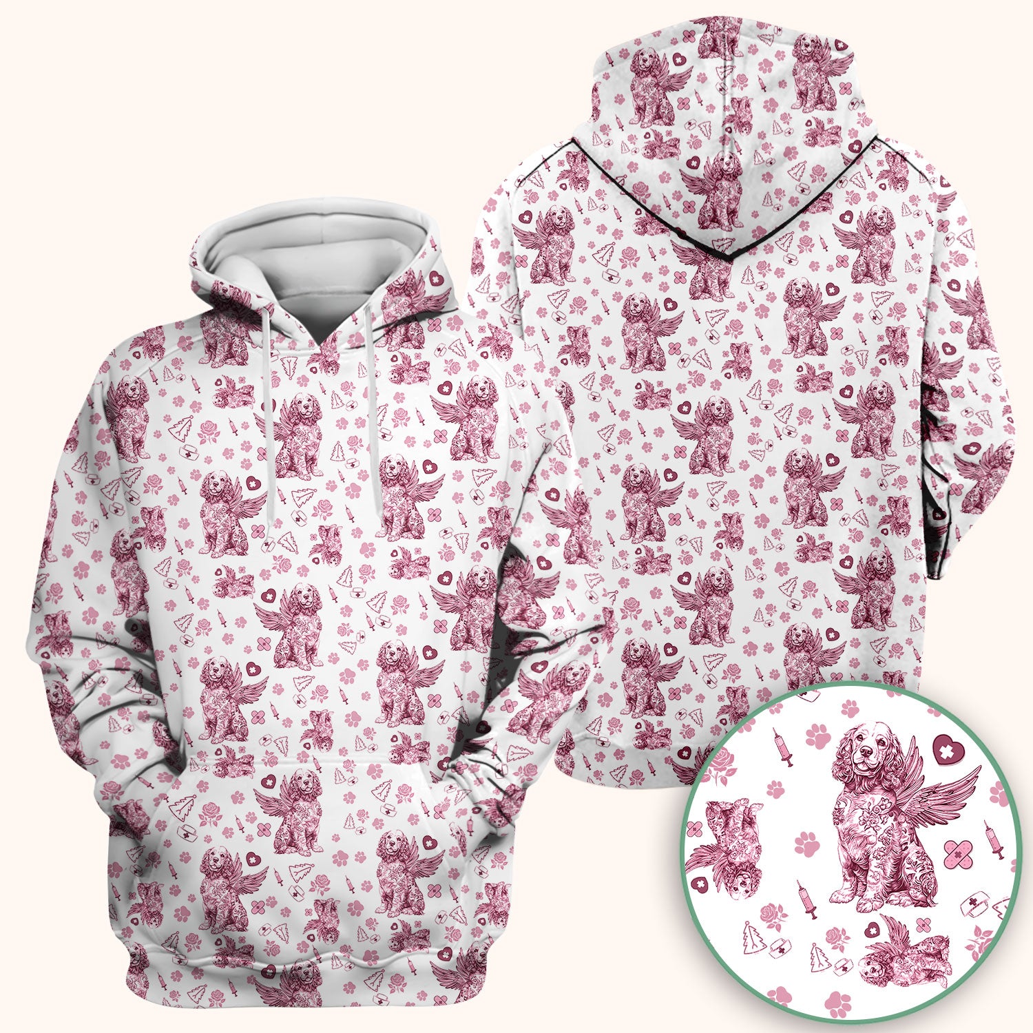 Toile De Jouy Scrubs for Nurses - Angel Puppy Medical Uniform - Floral Dog in Heaven Gift for Women, Vet Techs, RN CNA LPN