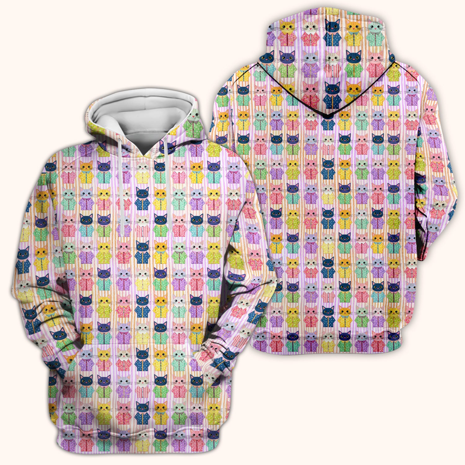 Cute Cat Pajama Pattern Scrub Top, Soft Nursing Workwear Top