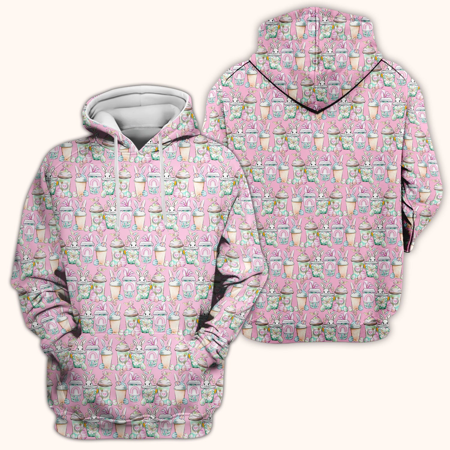 Cute Easter Bunny Coffee Cup Pattern Scrub Top, Comfortable Scrubs for Nurses