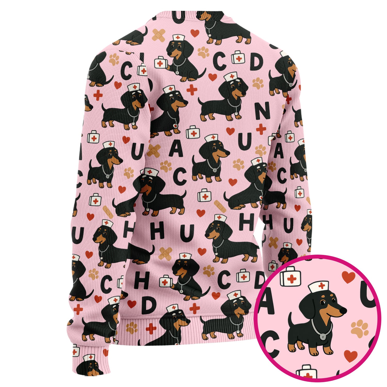 Dachshund Nurse Scrub Set for Women - Cute Sausage Dog Pattern Scrubs Top and Pants - Funny Animal Print Gift for RN LPN CNA