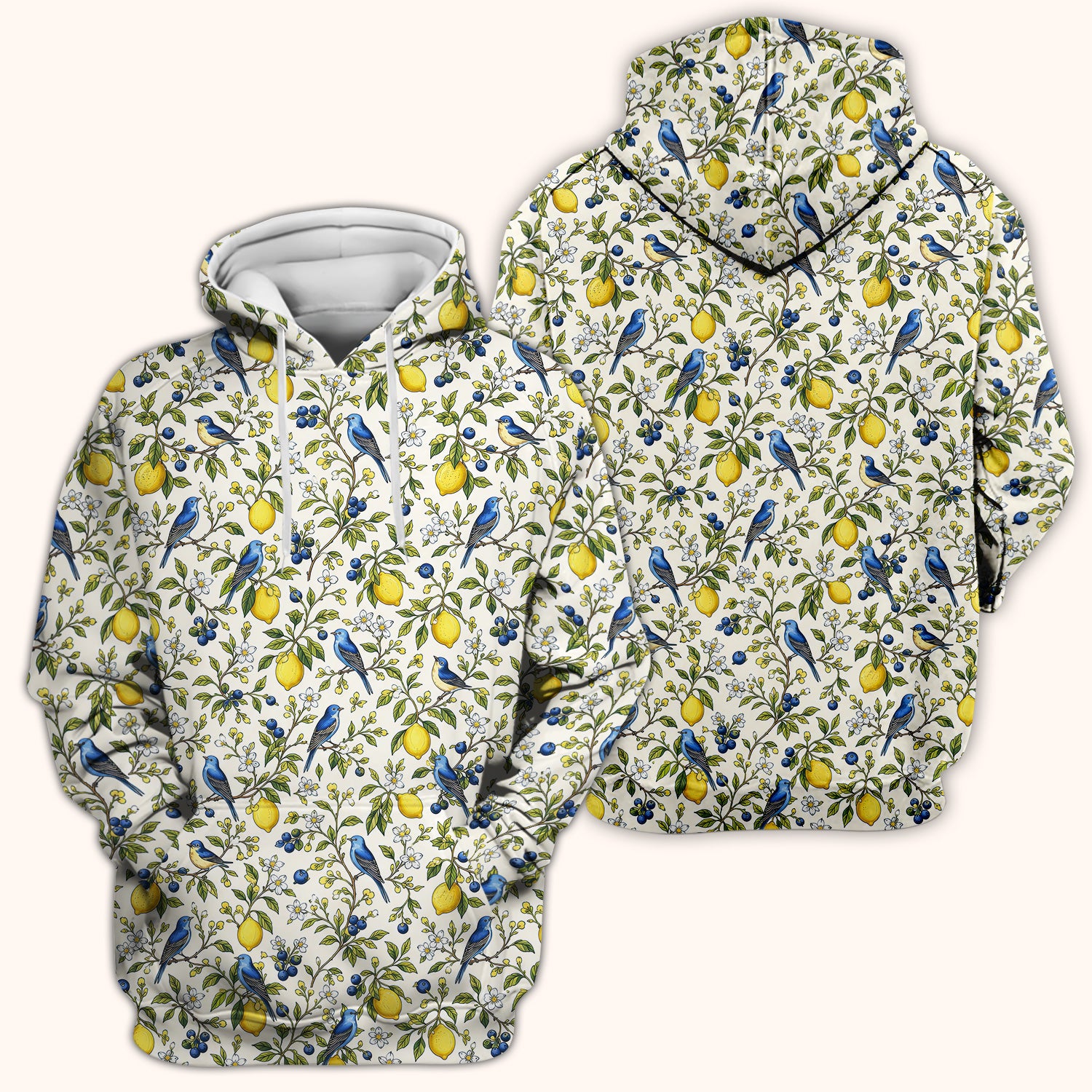Bluebird Lemon Blossom Pattern Scrub Top, Comfortable Scrubs for Nurses