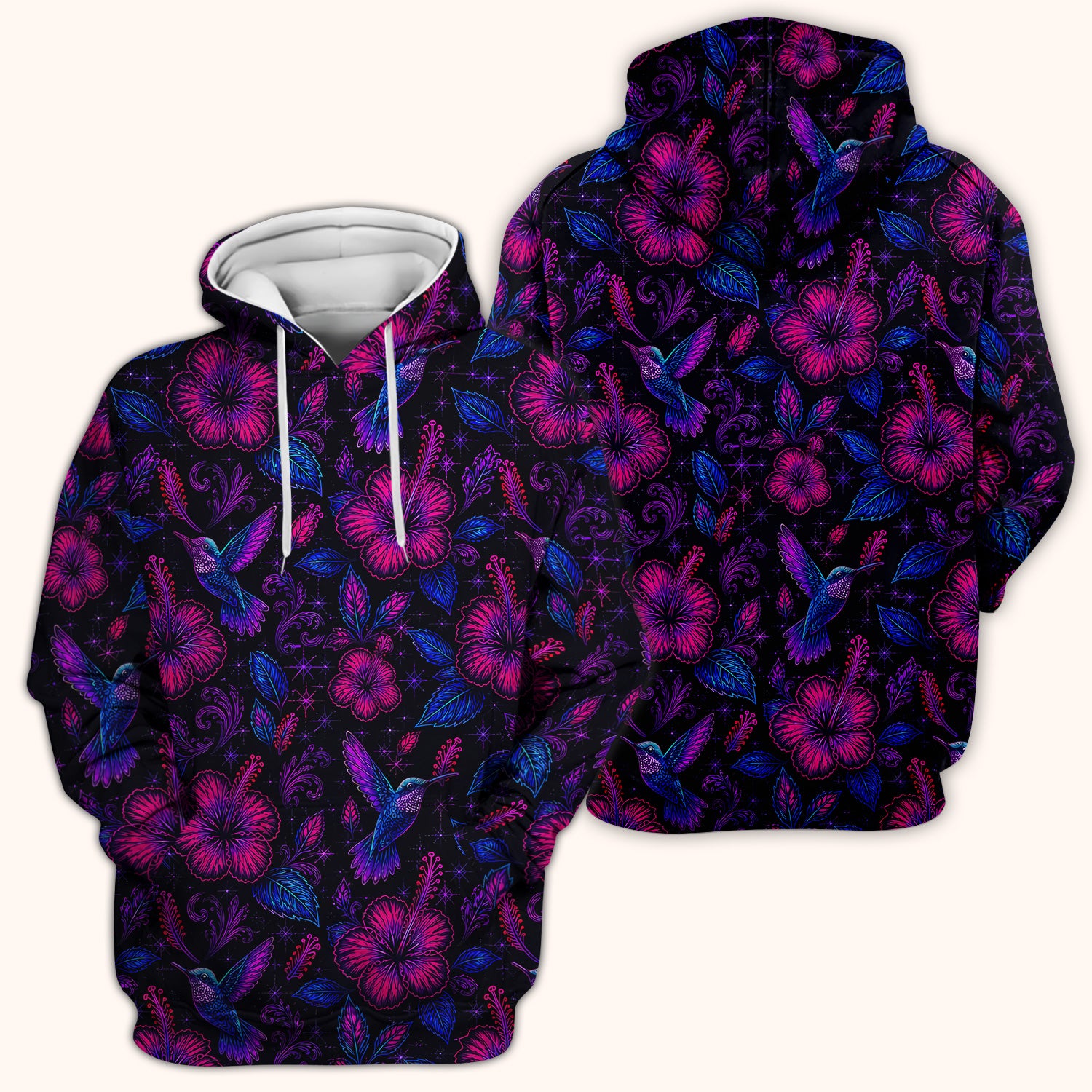 Tropical Hummingbird Hibiscus Floral Pattern Scrub Top, Comfortable Scrubs for Nurses