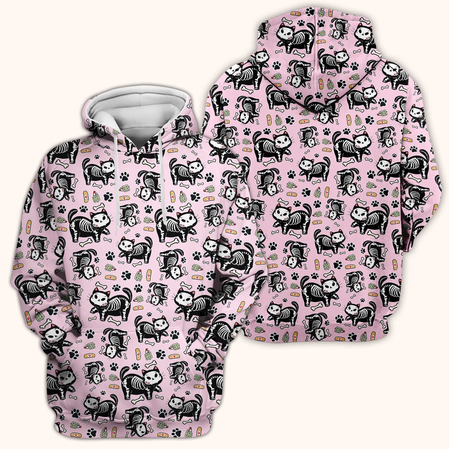 Skeleton Cat Medical Pattern Scrub Top, Comfortable Scrubs for Nurses