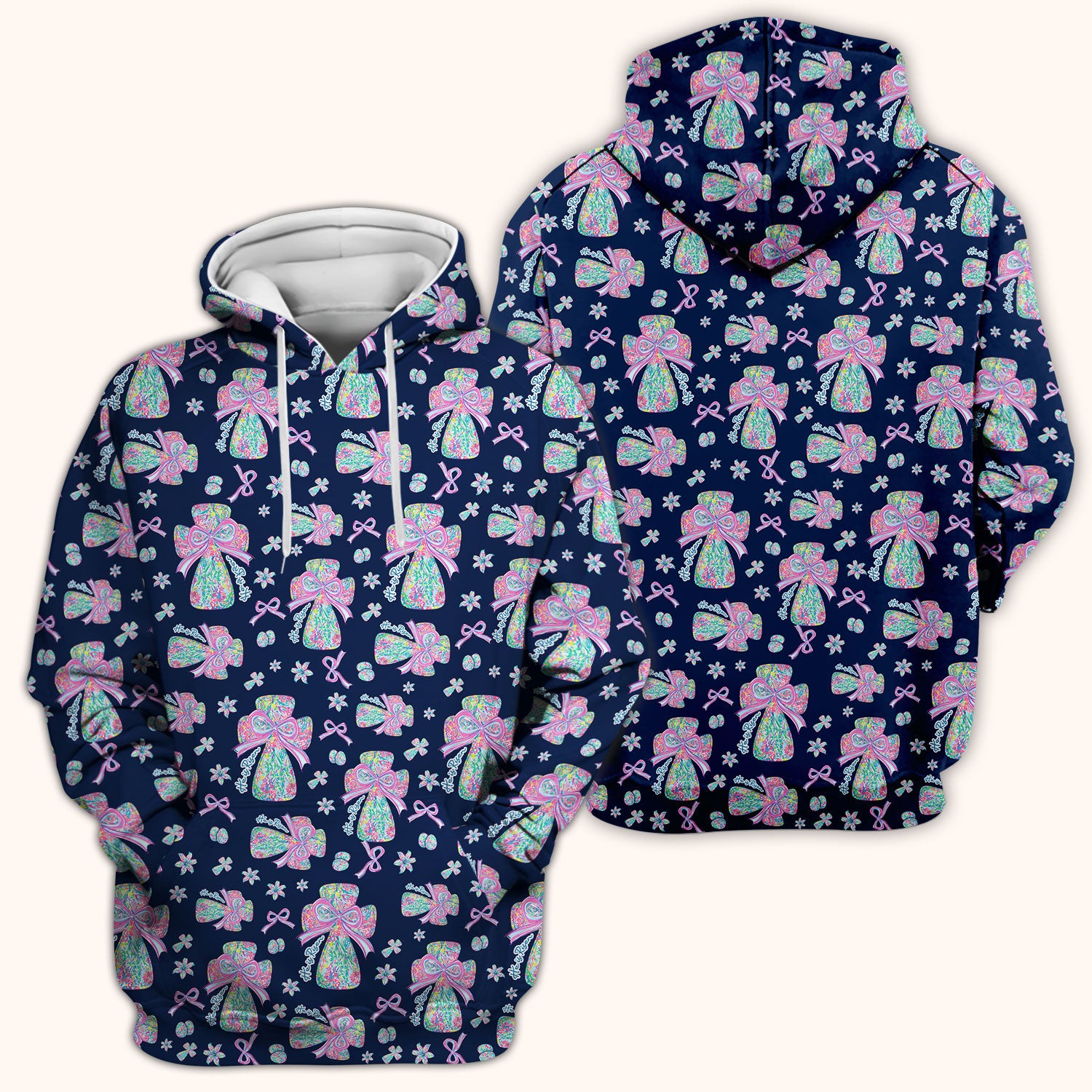Colorful Bow Pattern Scrub Top, Breathable Fabrics Nursing Uniform