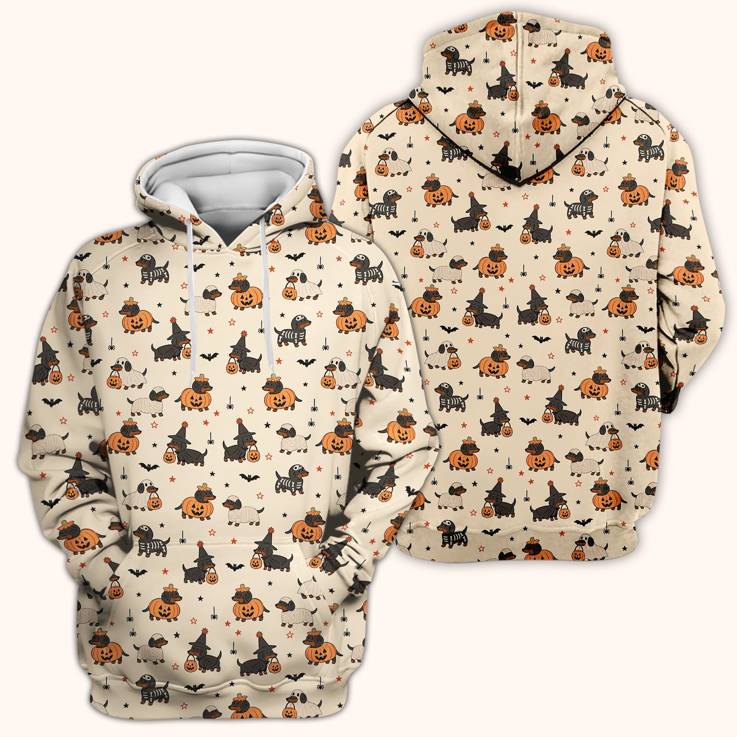 Halloween Dachshund Pattern Scrub Top, Comfortable Scrubs for Nurses