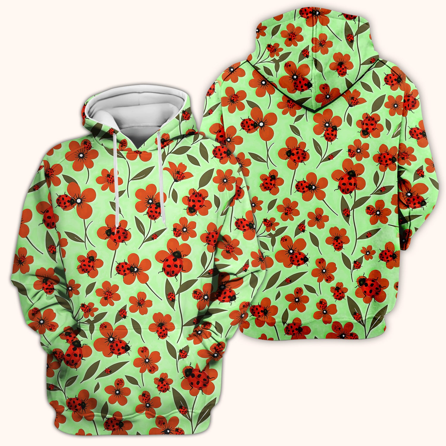 Ladybug on Orange Floral Garden Pattern Scrub Top, Comfortable Scrubs for Nurses