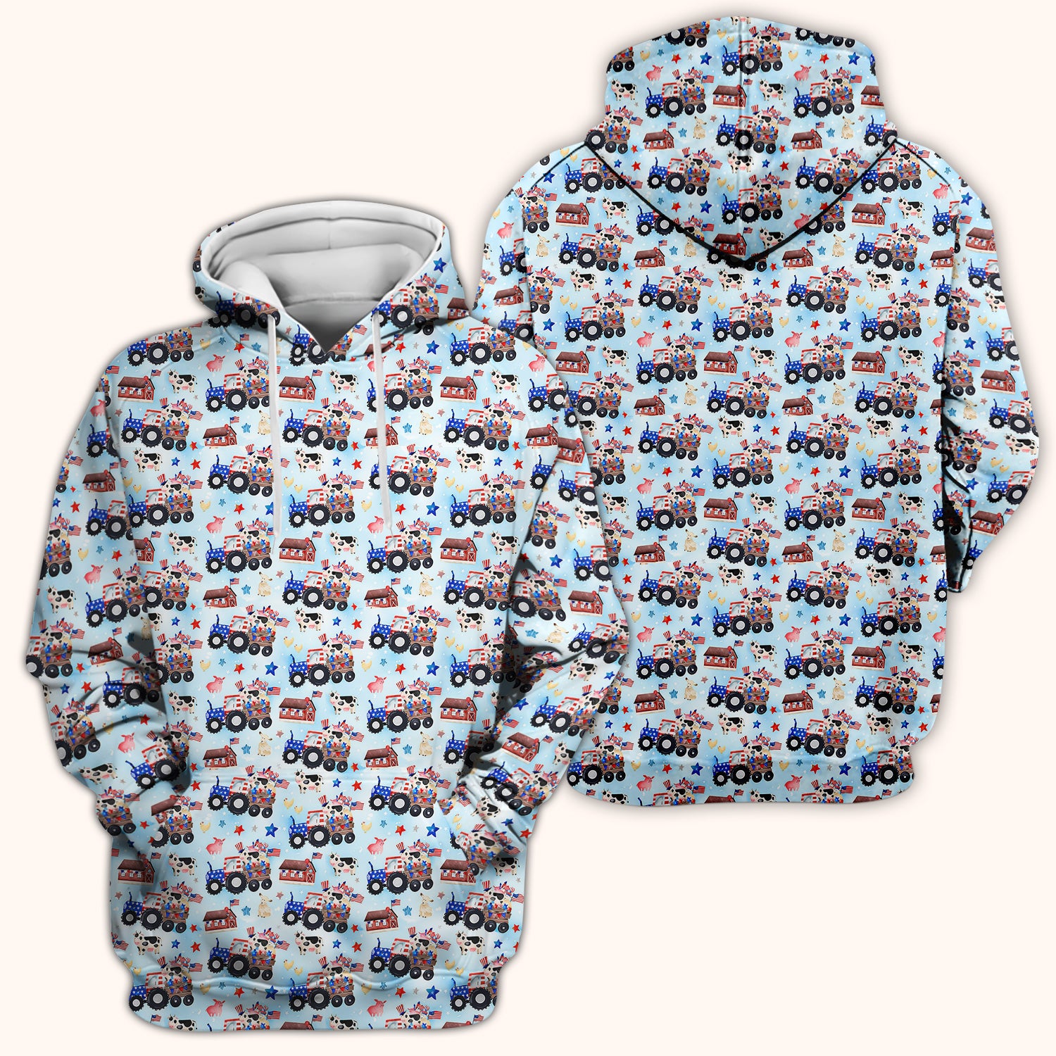 Patriotic Cow Tractor Farm Stars Pattern Scrub Top, Comfortable Scrubs for Nurses