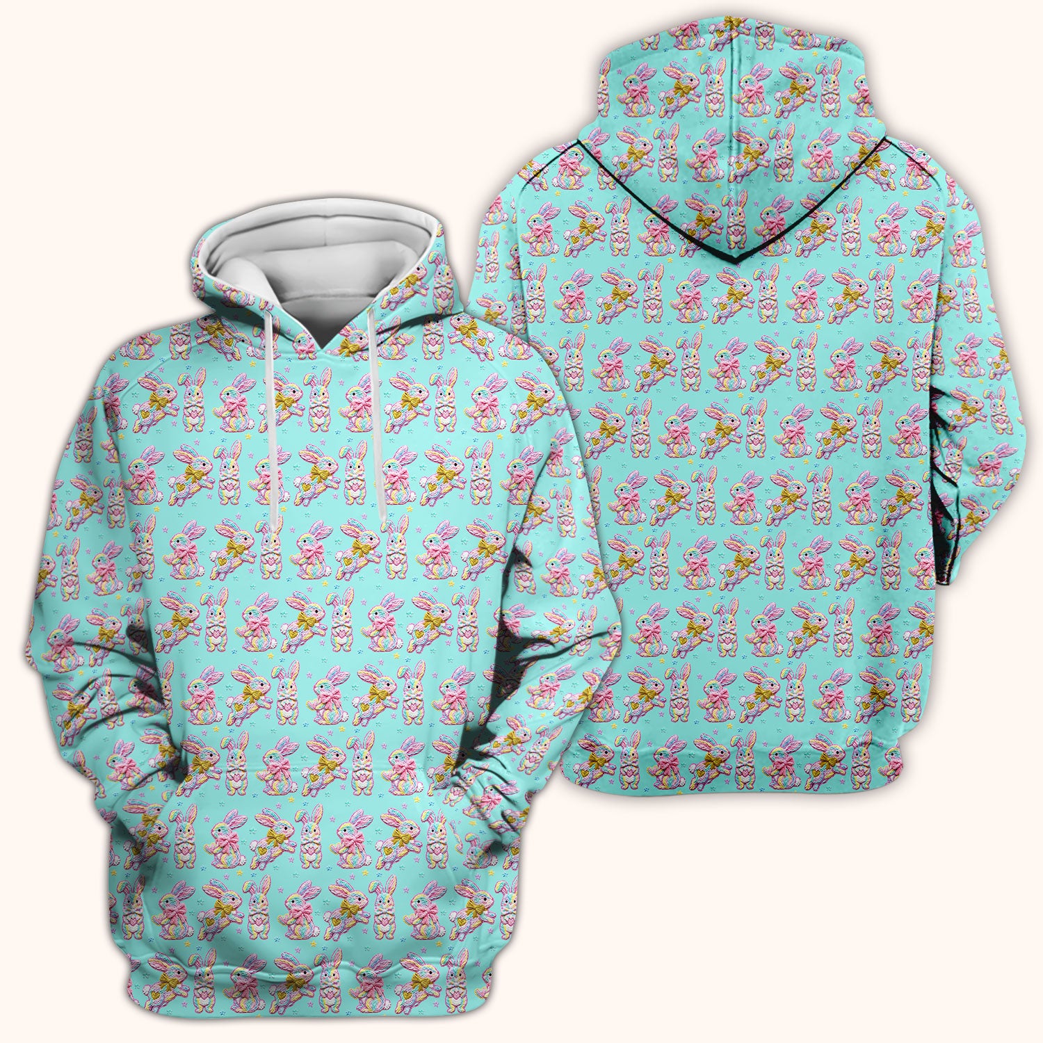 Cartoon Bunny All Over Print Scrub Top, Comfortable Scrubs for Nurses, Easter
