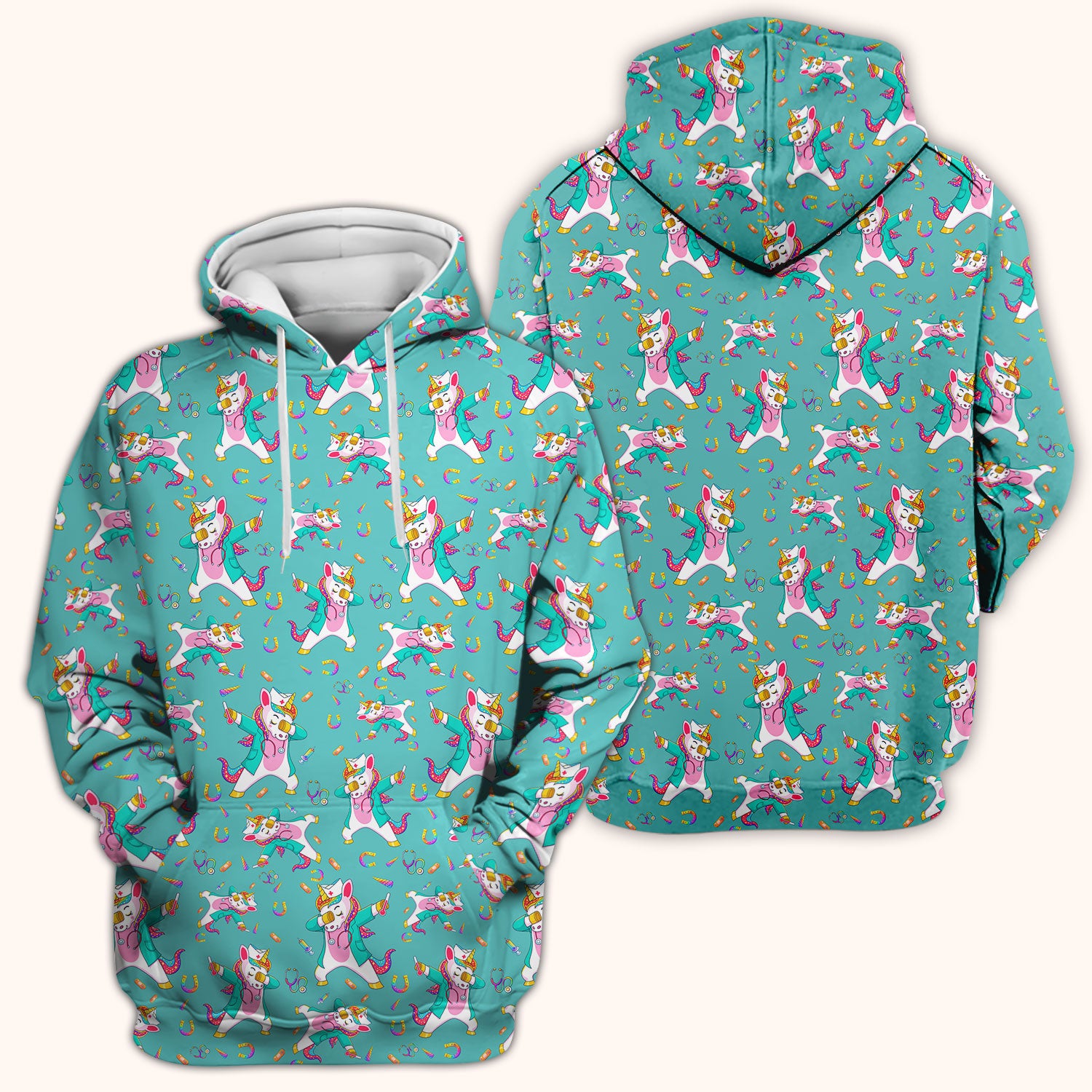 Cute Unicorn Nurse Dance Pattern Scrub Top, Breathable Fabrics Nursing Uniform