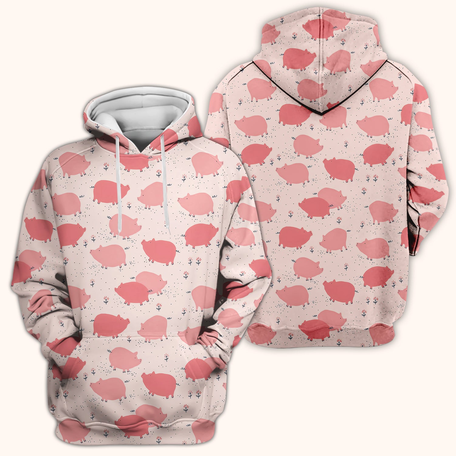 Pink Pig Farm Pattern Scrub Top, Comfortable Scrubs for Nurses