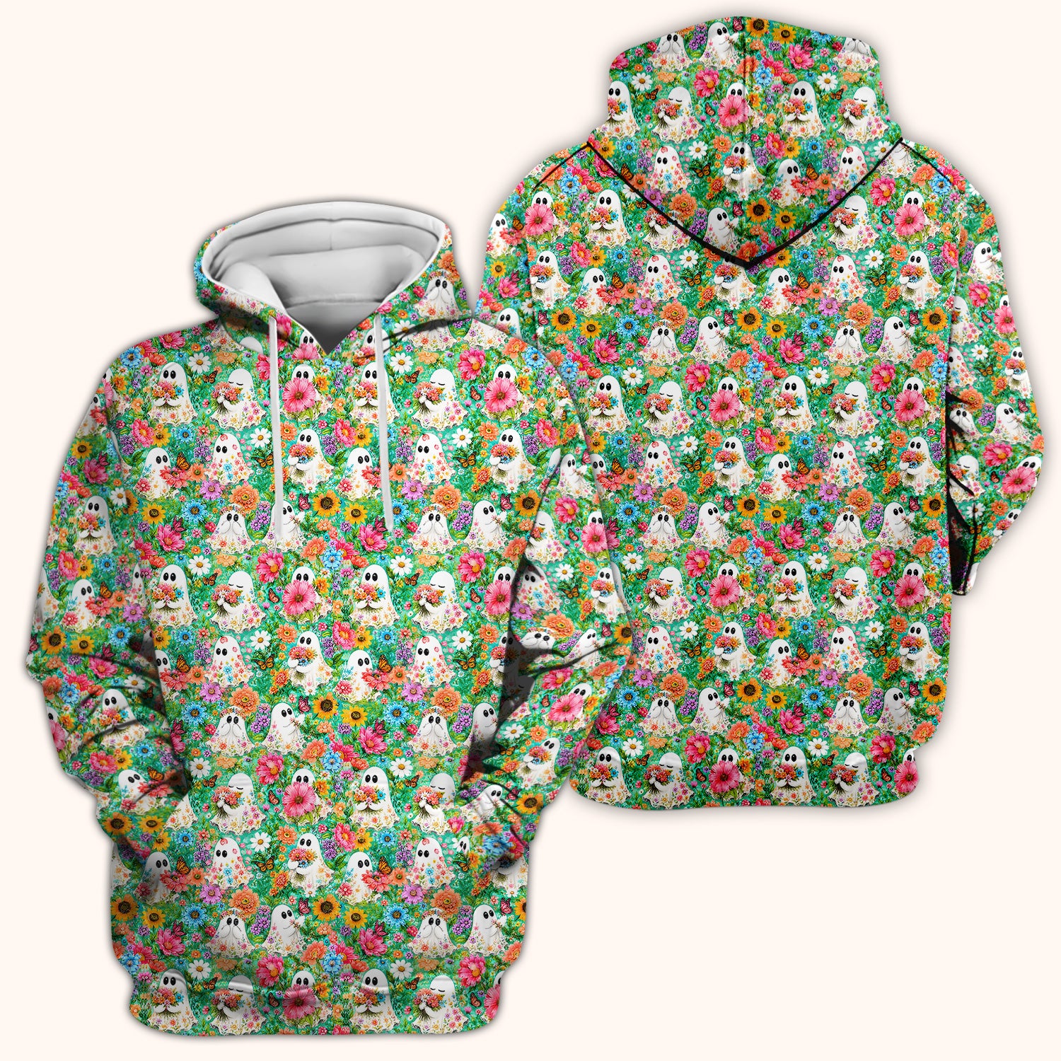 Cute Halloween Floral Ghosts Scrub Top, Comfortable Scrubs for Nurses