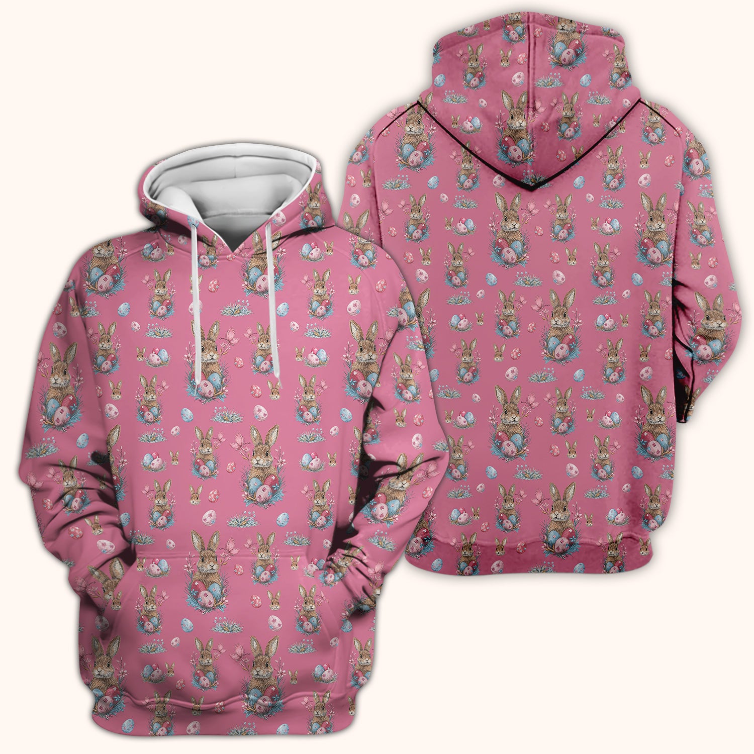 Pastel Easter Bunny Nest Pattern Scrub Top, Comfortable Scrubs for Nurses