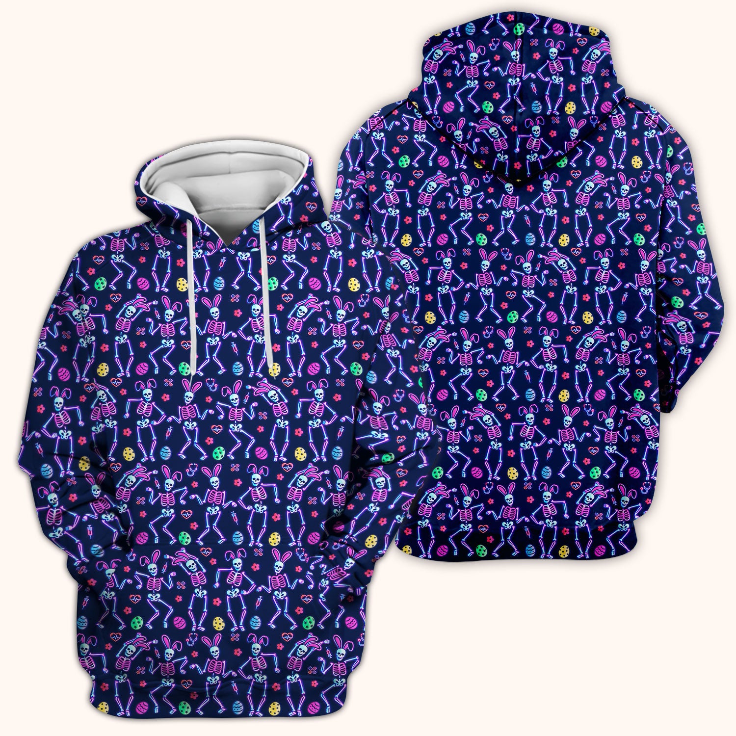 Neon Easter Skeleton Pattern Scrub Top, Comfortable Scrubs for Nurses