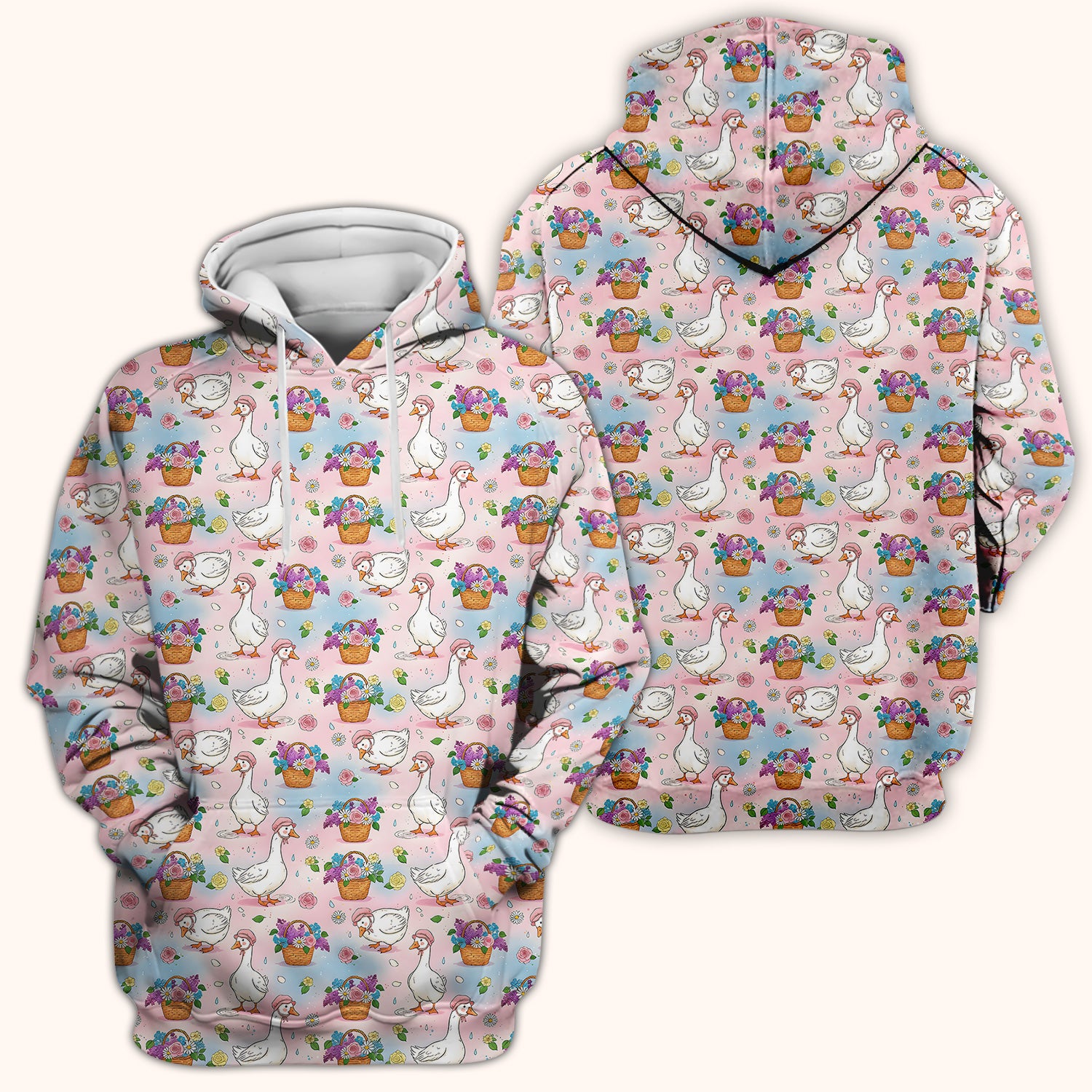 Cute Spring Goose Flower Basket Pattern Scrub Top, Comfortable Scrubs for Nurses