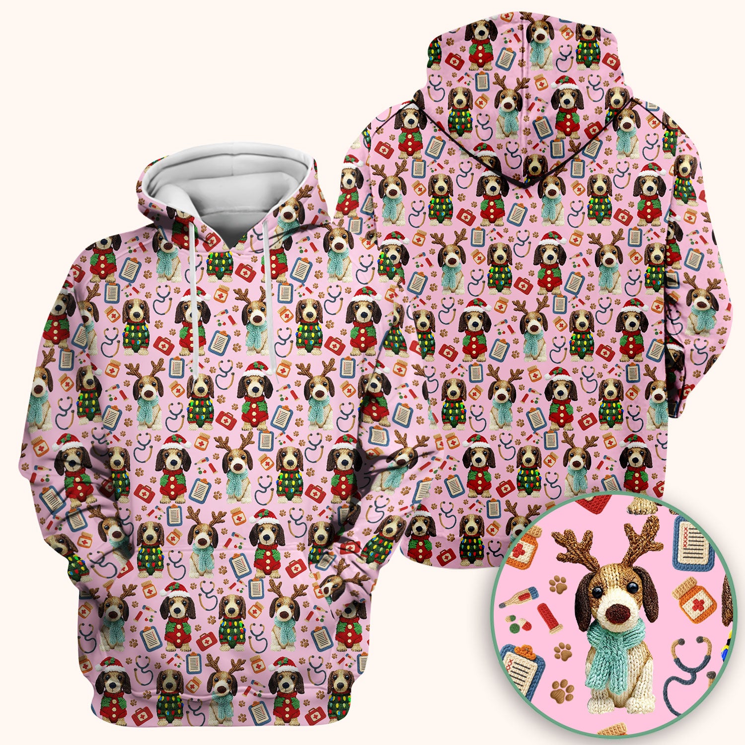 Christmas Doxie Scrubs for Women - Cute Dachshund Christmas Scrub Top for Nurses - Funny Medical Uniform Gift