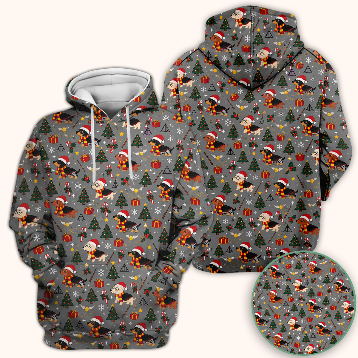 Christmas Wizard Dachshunds Pattern Scrub Top, Comfortable Scrubs for Nurses