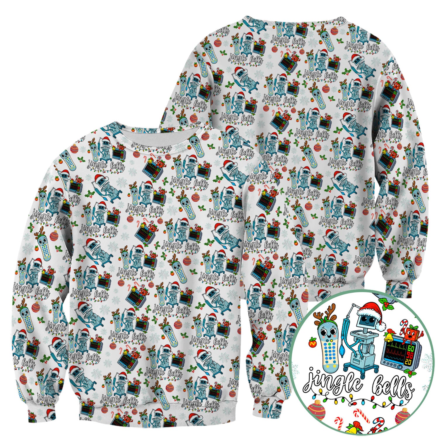 Jingle Bells Christmas Scrub Top - Funny Xmas Scrubs for Nurses - Breathable Fabrics Nursing Uniform for RN CNA LPN