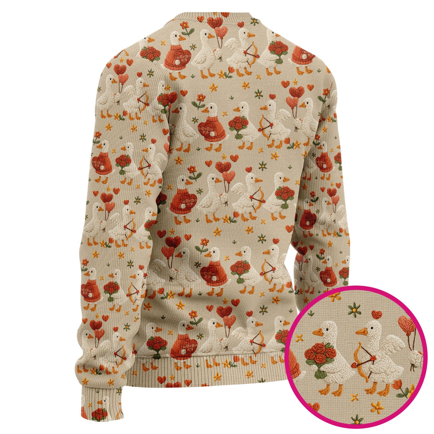 Cute Goose Nurse Scrub Set, Valentine Farm Medical Pattern Shirt, Breathable Fabrics Nursing Uniform