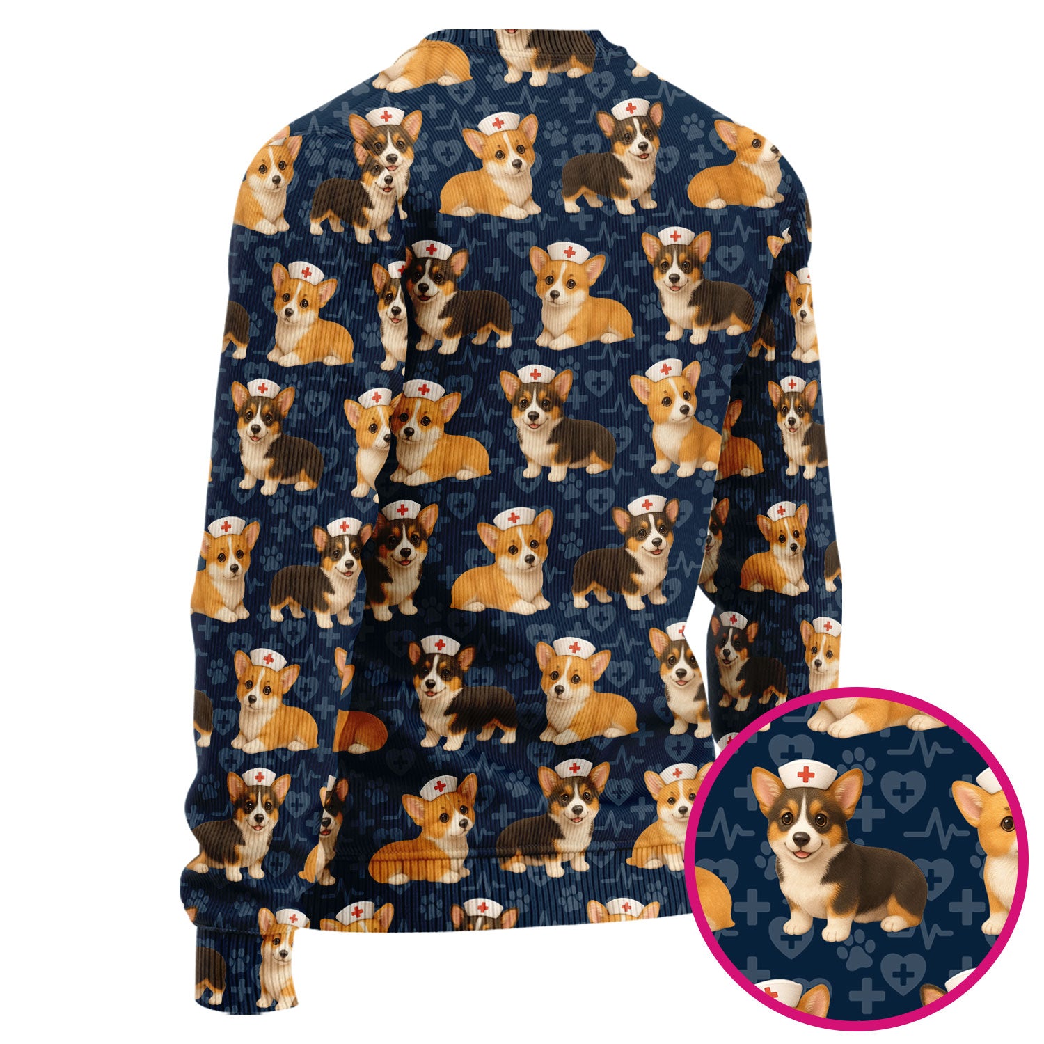 Christmas Corgi Scrubs Pattern for Women - Cute Dog Scrubs Top & Pants Set - Festive Nurse Holiday Print Medical Scrubs