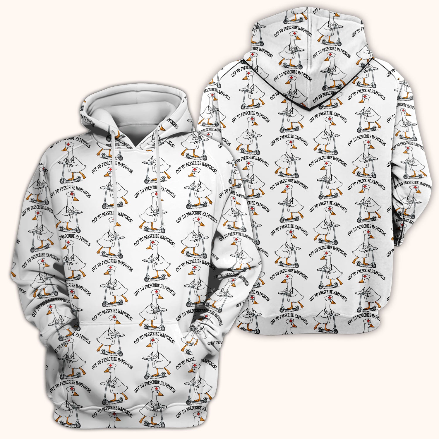 Nurse Goose Scooter Print Scrub Top, Breathable Fabrics Nursing Uniform