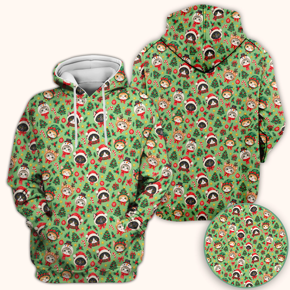 Christmas Cats And Trees Pattern Scrub Top, Comfortable Scrubs for Nurses