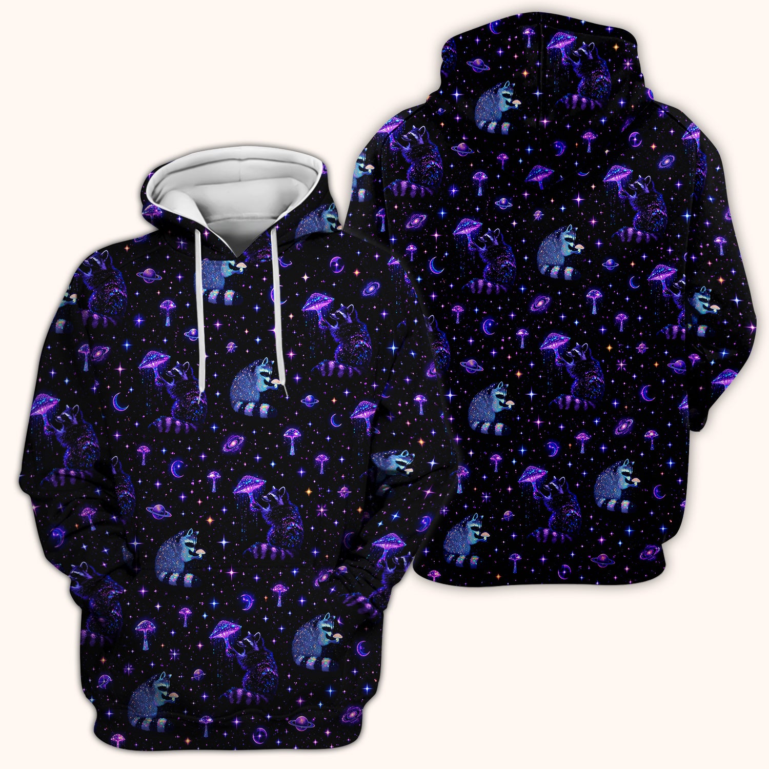Cute Raccoon Mushroom Galaxy Pattern Scrub Top, Comfortable Scrubs for Nurses