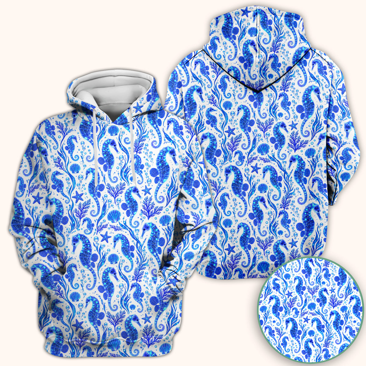 Blue Ocean Seahorse Pattern Scrub Top, Comfortable Scrubs for Nurses
