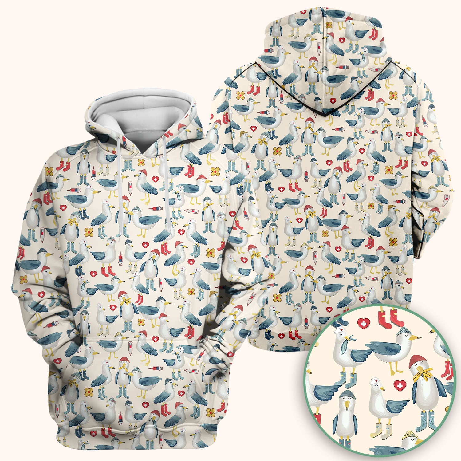 Seagull Scrub Top for Nurses - Adorable Birds Medical Uniform - Funny Shirt for RN CNA LPN