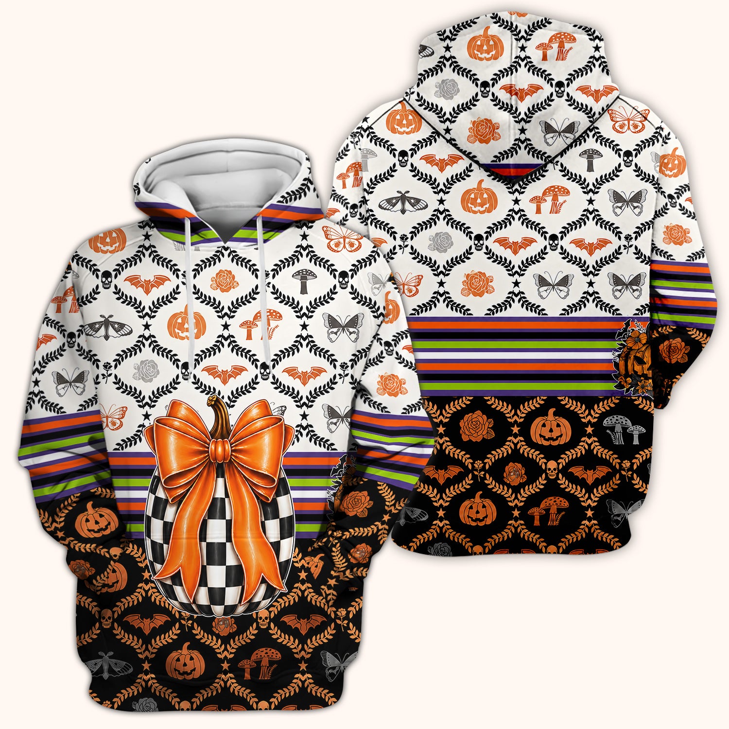 Halloween Checkered Pumpkin With Bow Pattern Scrub Top, Comfortable Scrubs for Nurses
