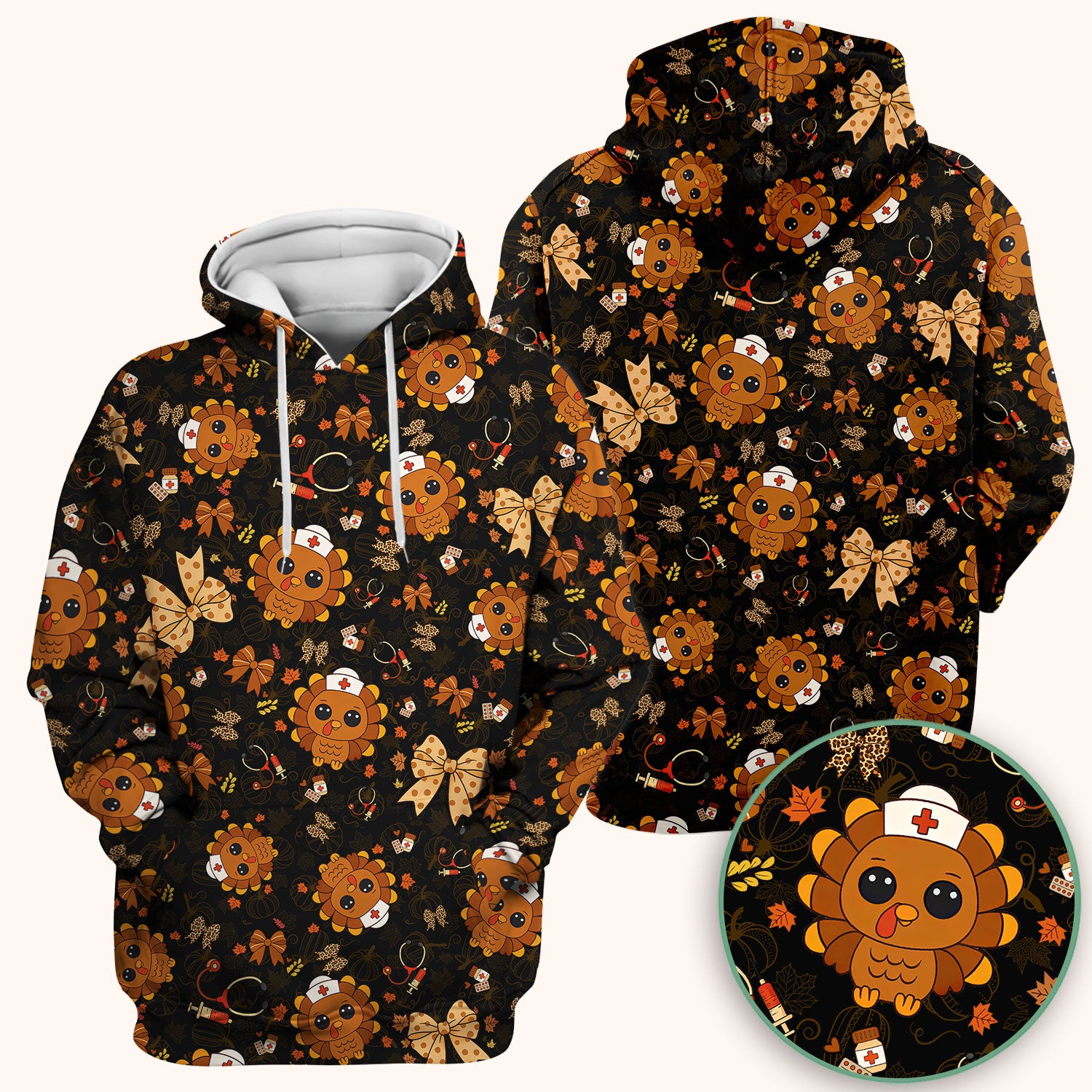 Thanksgiving Turkey Scrub for Nurses - Breathable Fabrics Nursing Uniform - Autumn Med Shirt Gift for Women