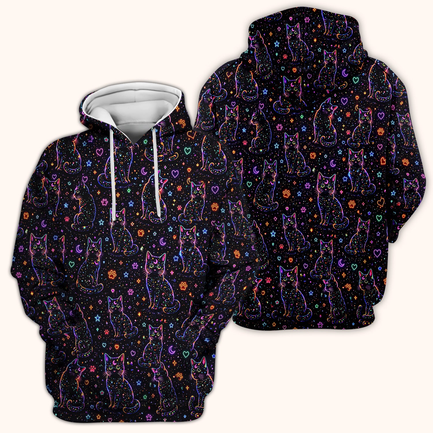 Mystical Cosmic Moon Cat Pattern Scrub Top, Comfortable Scrubs for Nurses