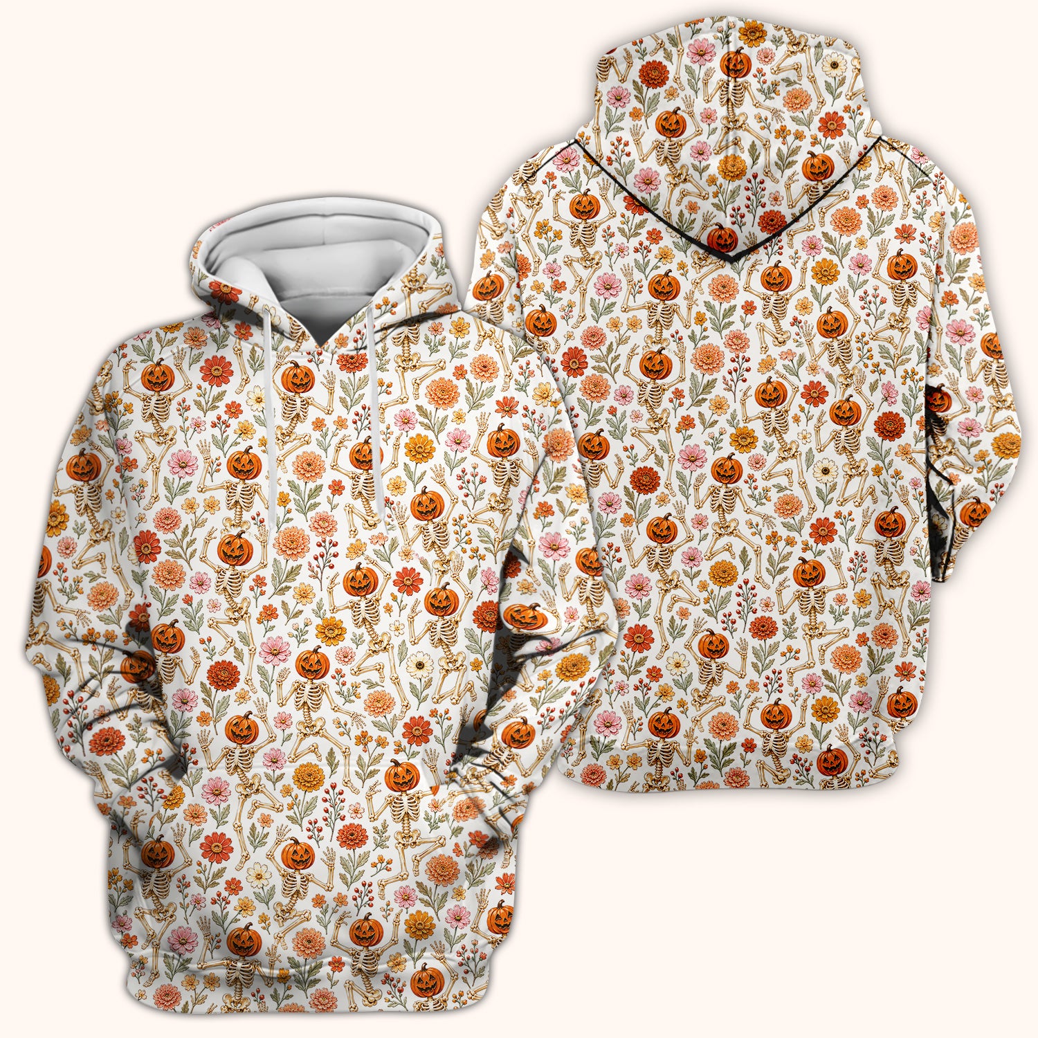 Halloween Pumpkin Skeleton Floral Scrub Top, Comfortable Scrubs for Nurses