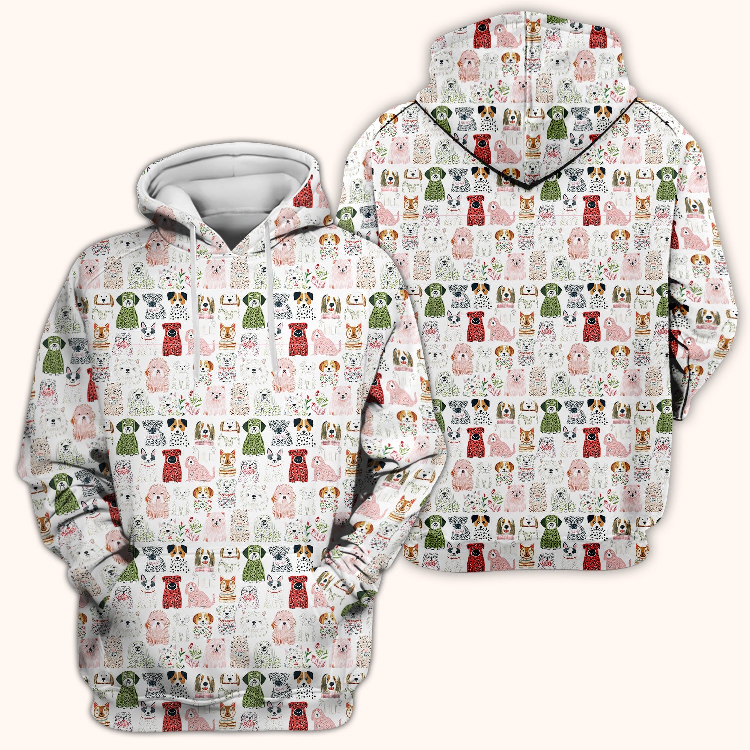 Cute Cartoon Dog Breeds Pattern Scrub Top, Comfortable Scrubs for Nurses