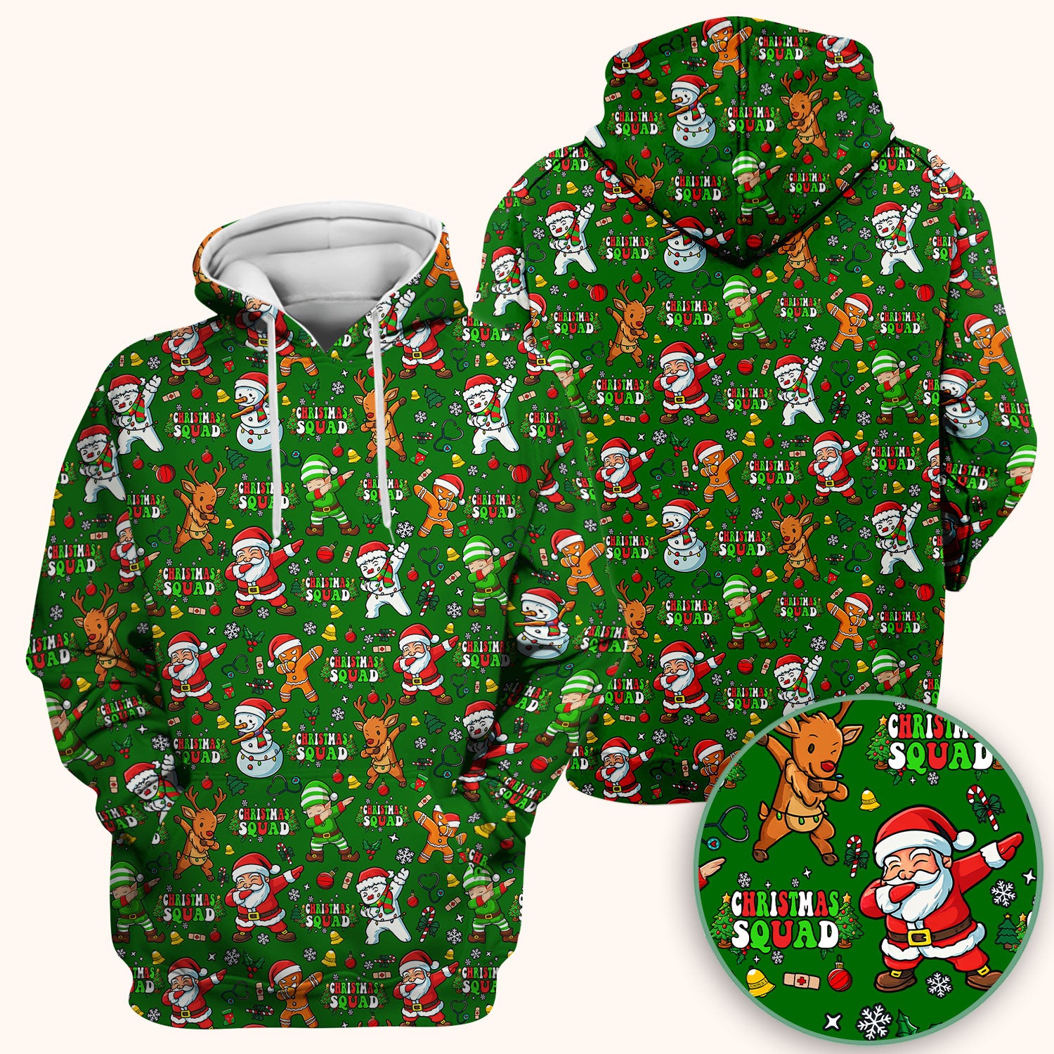 Christmas Squad Scrub Top - Dancing Santa, Reindeer & Elf Shirt - Funny Holiday Medical Uniform for Nurses, Doctors & Vet Techs