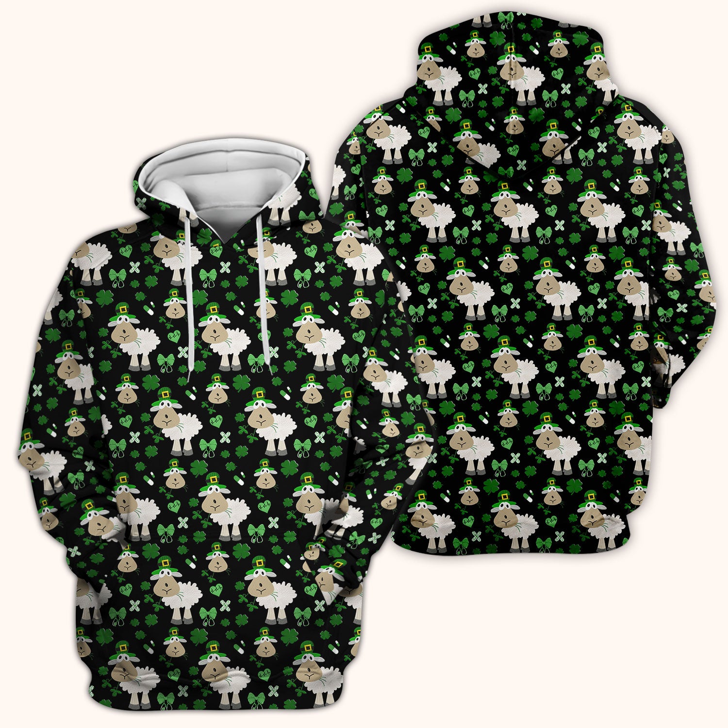 Nurse St. Patrick Scrubs Top, Cute Sheep Shamrock Pattern Nurse Shirt, Breathable Fabrics Nursing Uniform