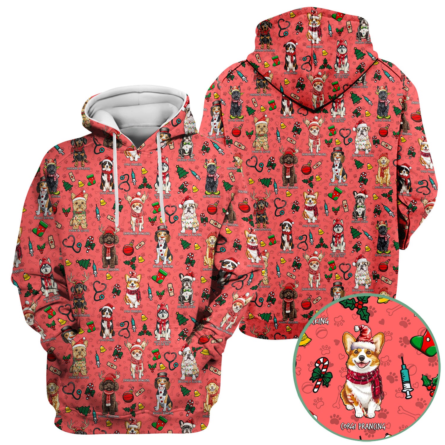 Cute Christmas Dog Scrubs for Nurses - Corgi, Dachshund, Husky, Poodle & Labrador - Funny Holiday Medical Scrub Top for Women