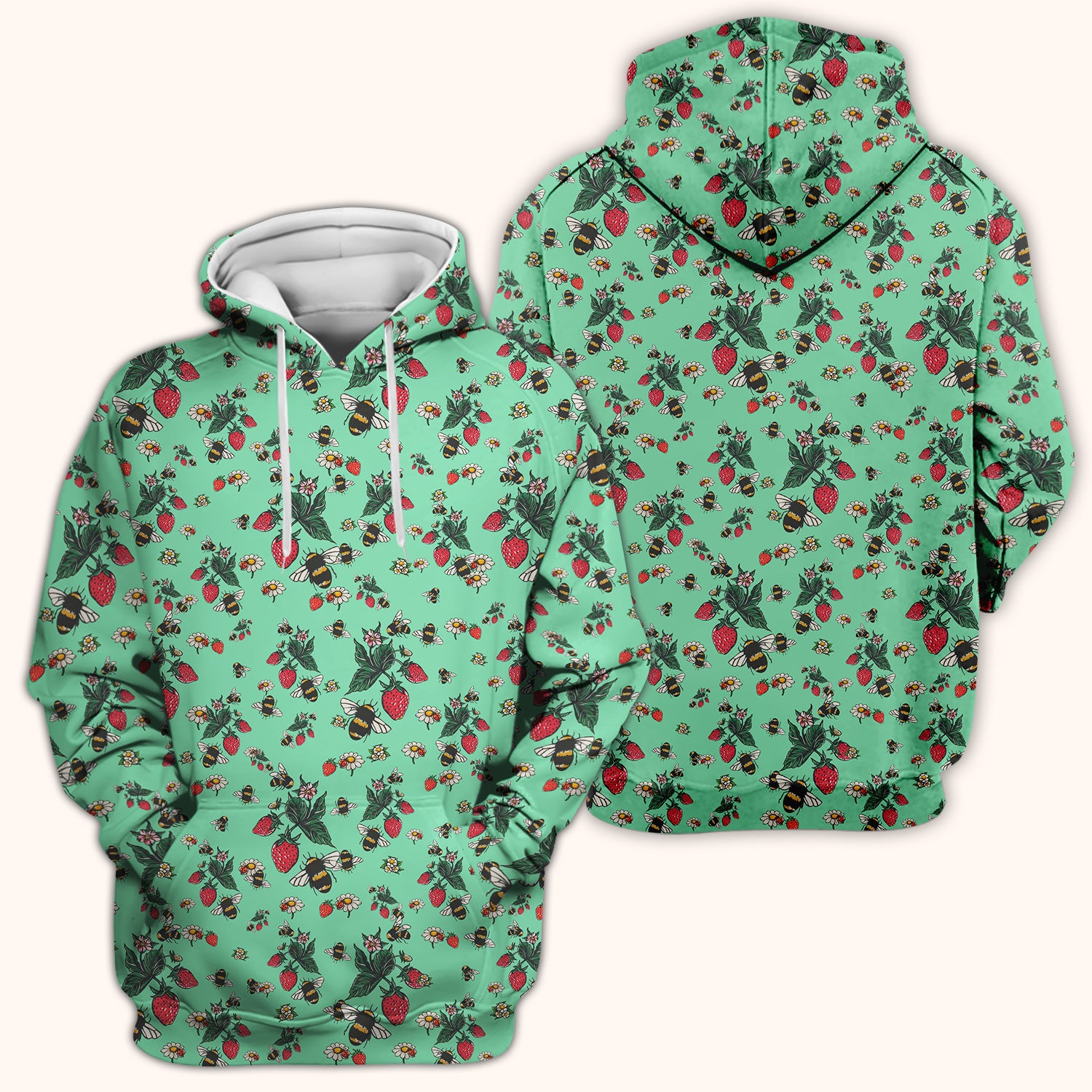 Cute Strawberry Bee Daisy Floral Pattern Scrub Top, Comfortable Scrubs for Nurses