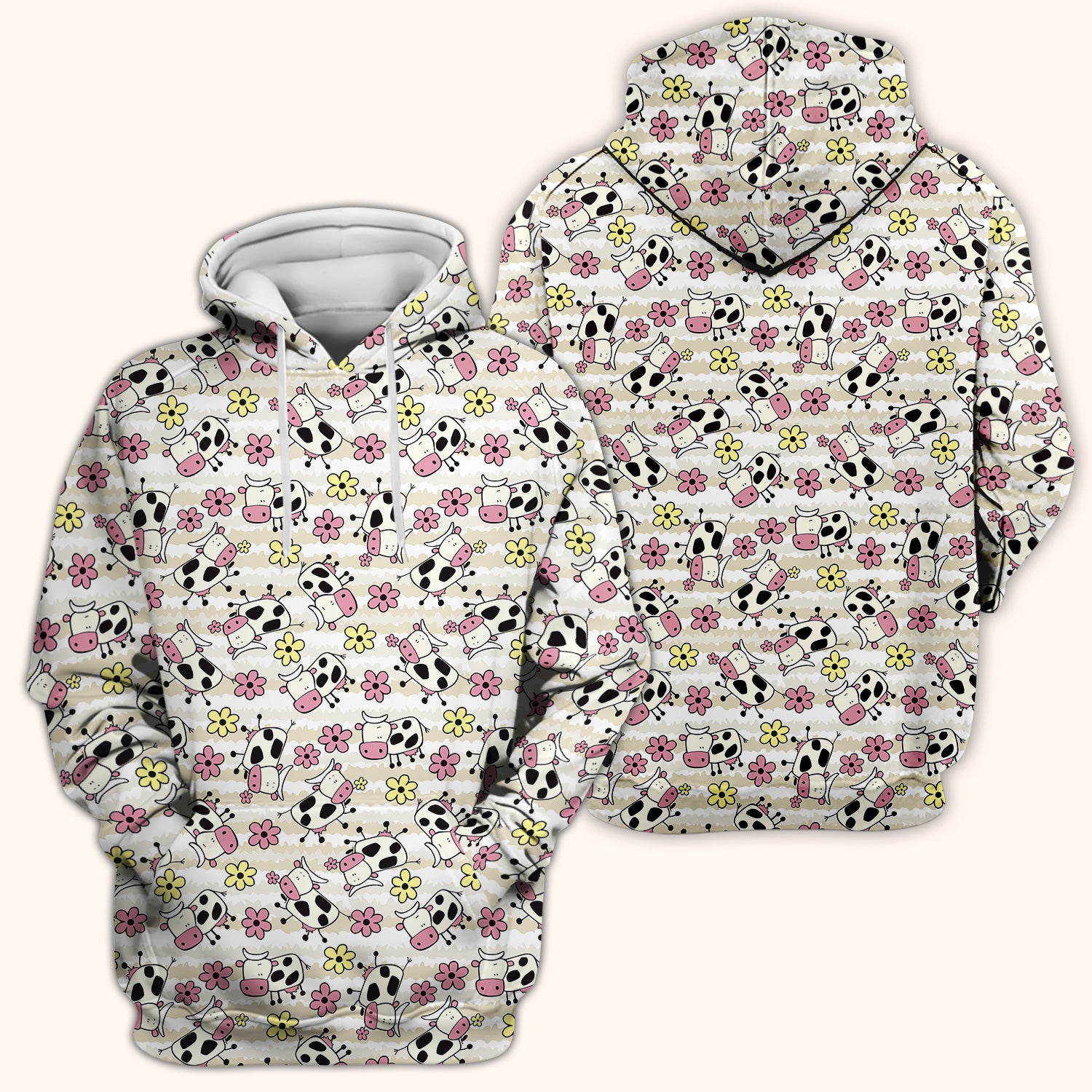 Cute Cartoon Cow Flower Meadow Pattern Nurse Scrub Top, Comfortable Scrubs for Nurses
